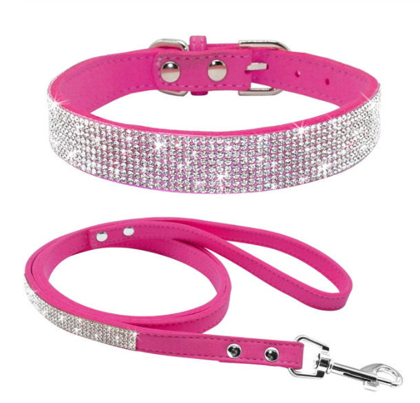 Bling Rhinestone Dog Collar Leash Set