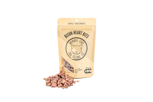 Winnie Lou Grass-Fed Bison Heart Bits Cat Treats, 3 Packs - Single Ingredient, High Protein Cat Food Snacks, Grain Free & Made in The USA