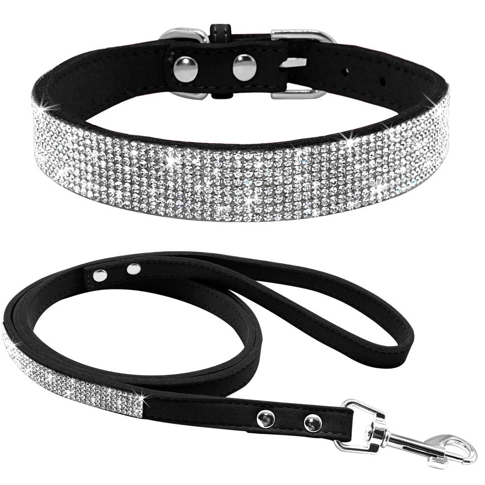 Bling Rhinestone Dog Collar Leash Set