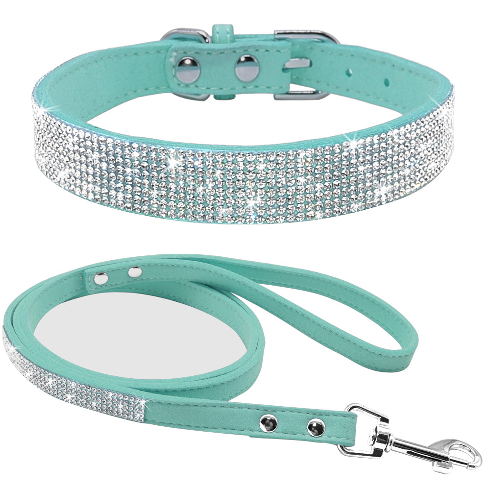 Bling Rhinestone Dog Collar Leash Set