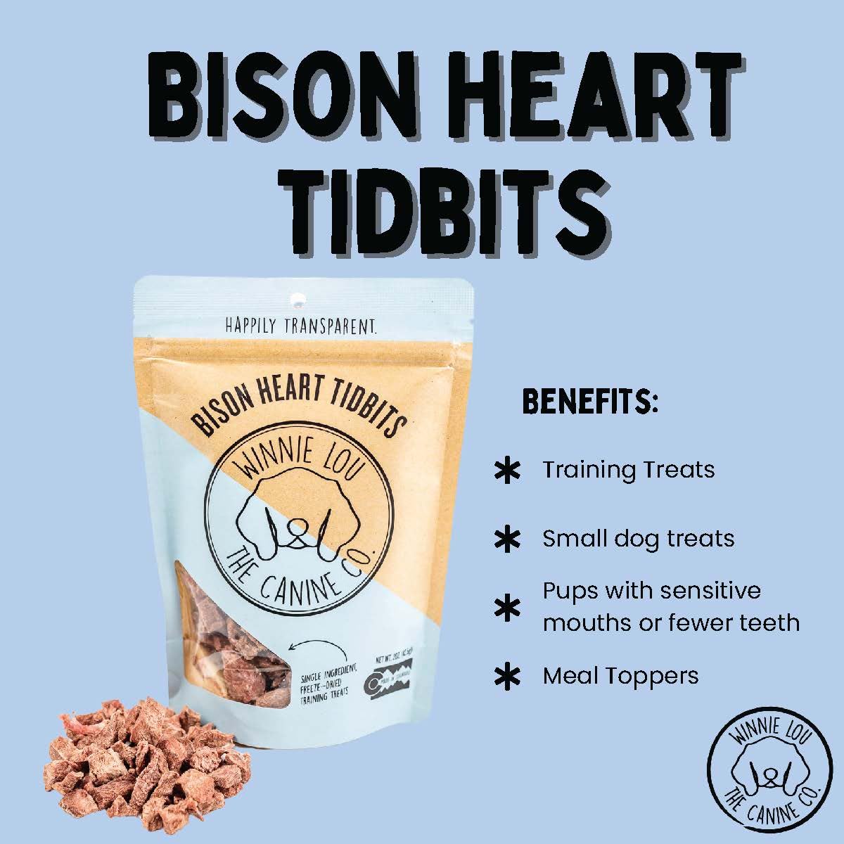 Winnie Lou Freeze Dried Bison Liver Tidbits - Single Ingredient, Human-Grade