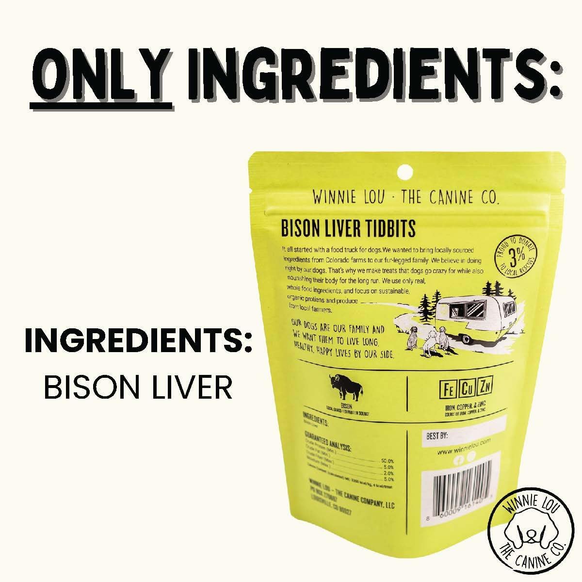 Winnie Lou Freeze Dried Bison Liver Tidbits - Single Ingredient, Human-Grade