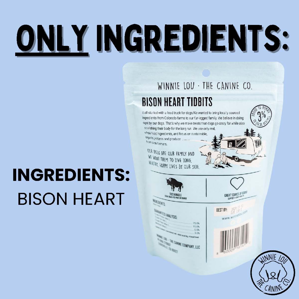 Winnie Lou Freeze Dried Bison Liver Tidbits - Single Ingredient, Human-Grade