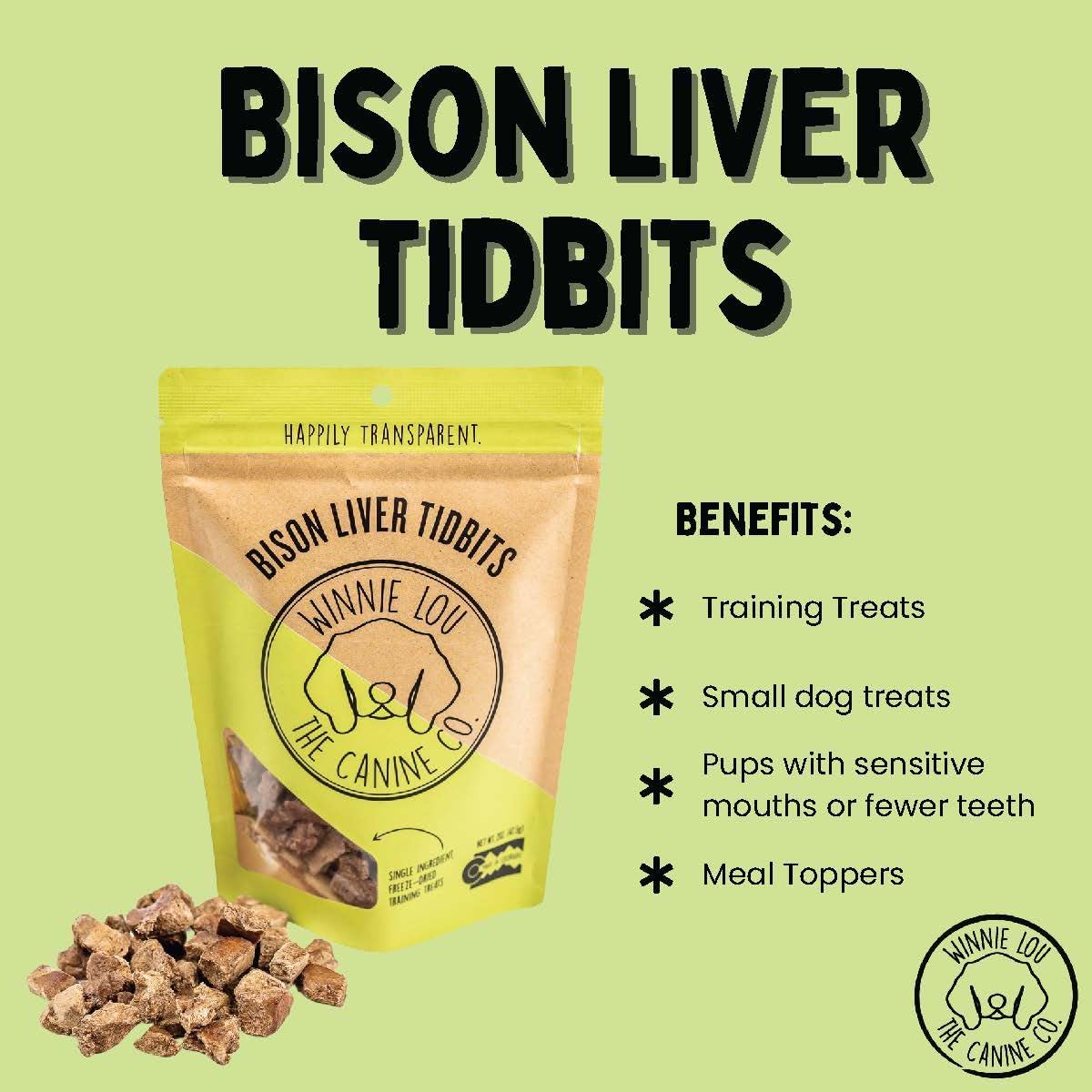 Winnie Lou Freeze Dried Bison Liver Tidbits - Single Ingredient, Human-Grade