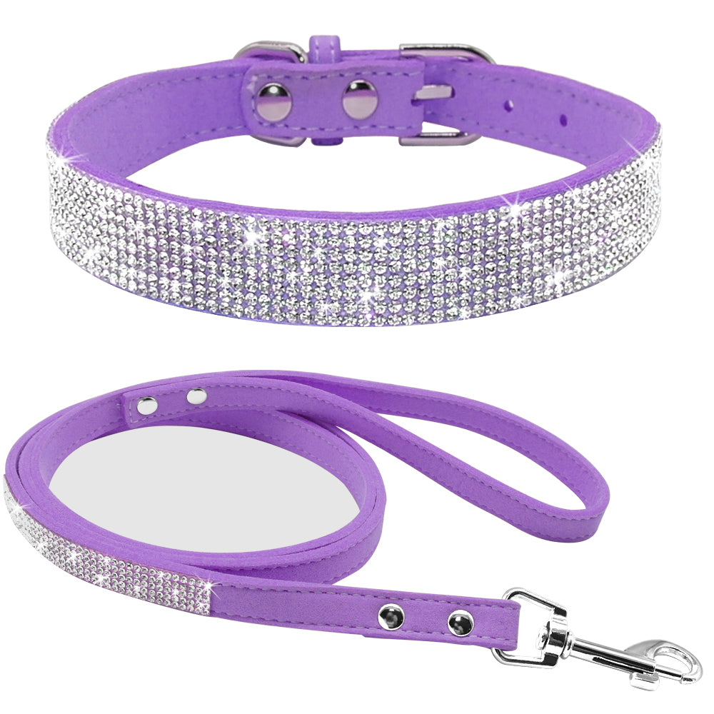 Bling Rhinestone Dog Collar Leash Set