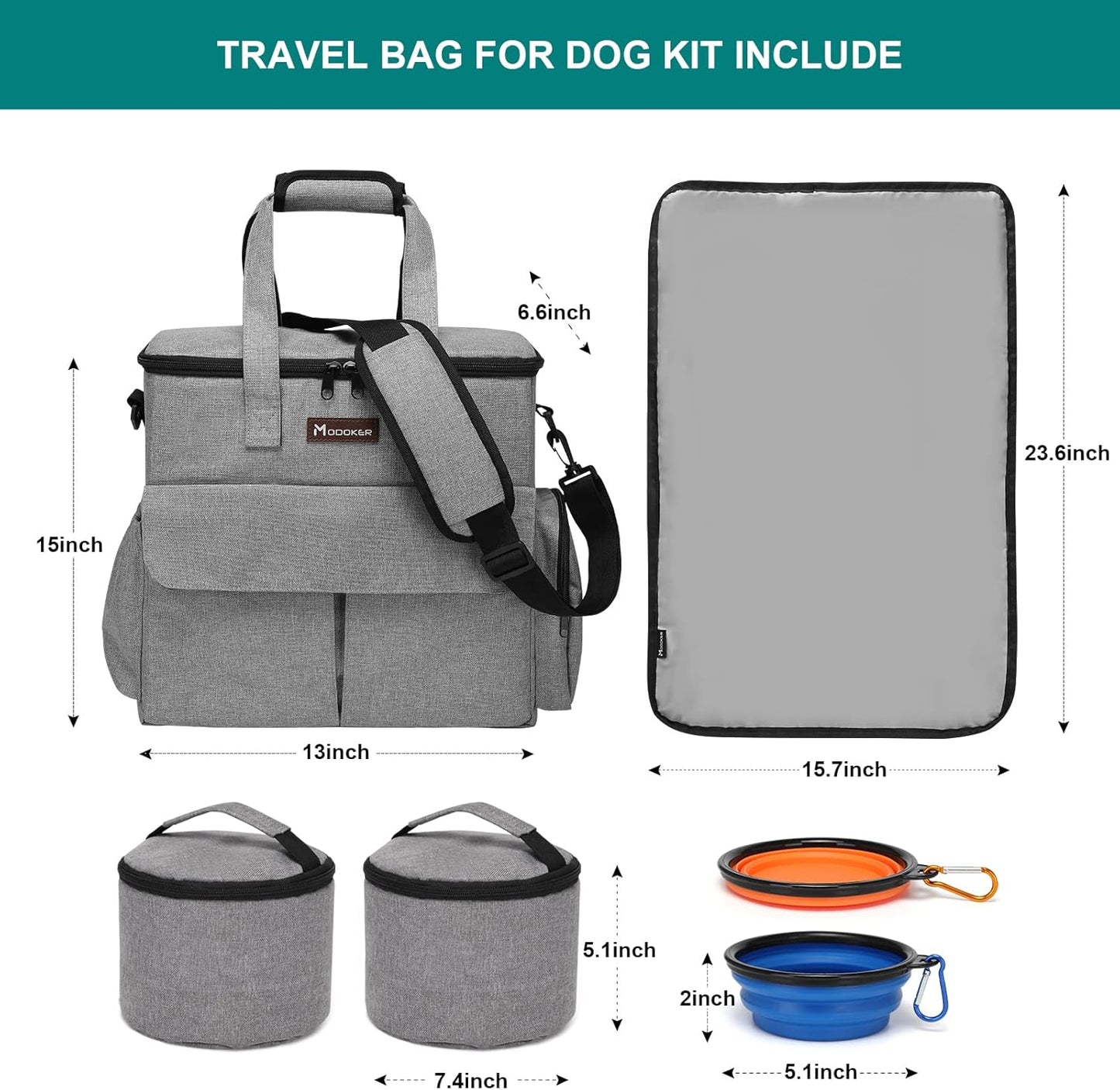 Modoker Dog Travel Bag, Weekend Pet Travel Set for Dog and Cat, Airline Approved