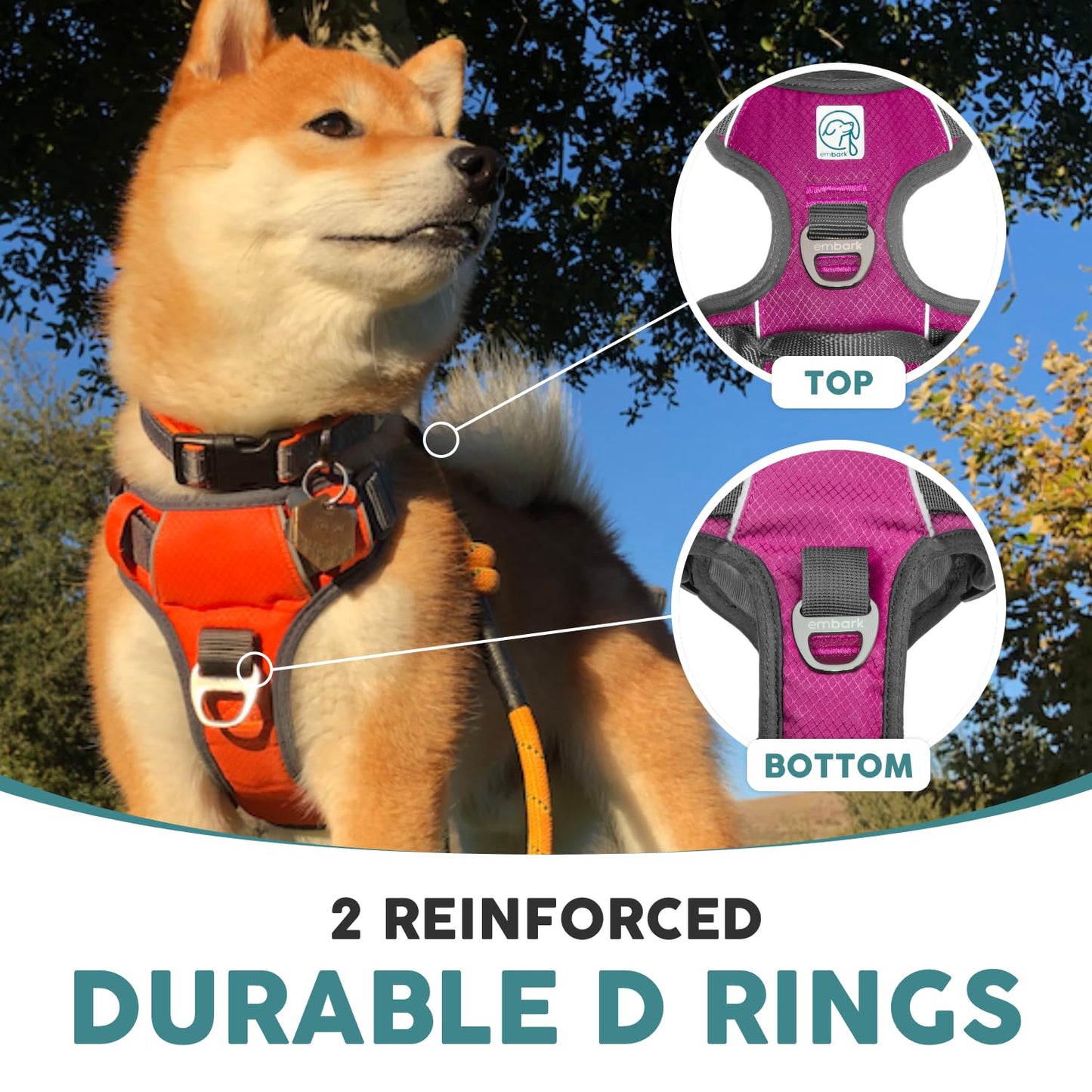 Embark Urban Dog Harness, No-Pull Reflective Trim Dog Harness for Small, Medium & Large Dogs - Heavy Duty Oxford, 2 Leash Clips & Gel Lined Handle.