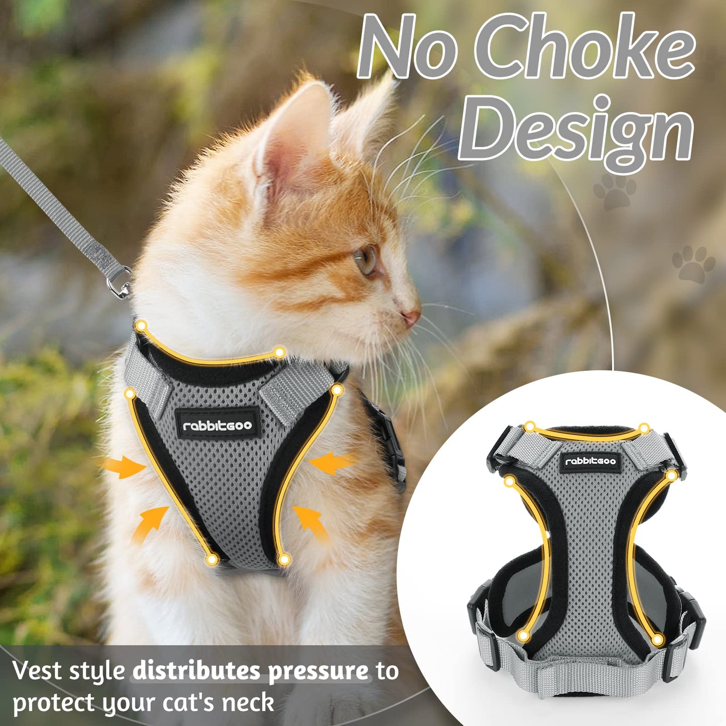 rabbitgoo Cat Harness and Leash for Walking, Escape Proof Soft Adjustable Vest