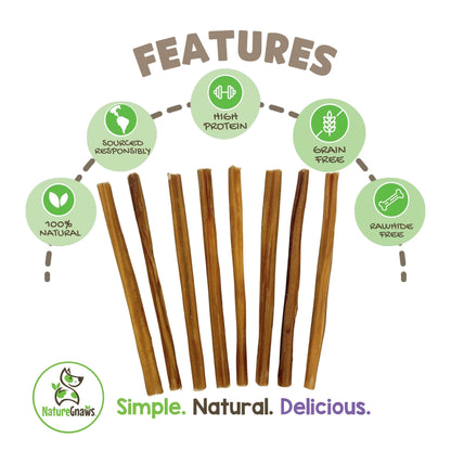 Nature Gnaws Extra Thin Bully Sticks for Small Dogs 5-6" (10 Count) - Long Lasting for Light Chewers and Puppies