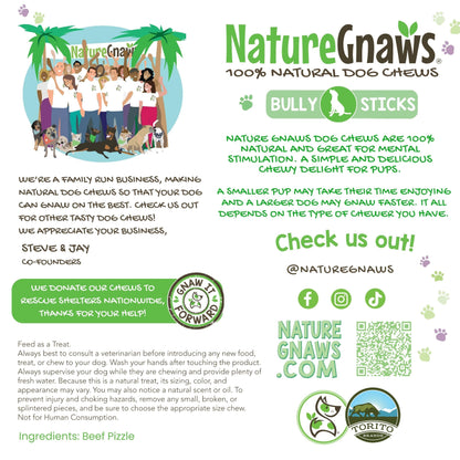 Nature Gnaws Extra Thin Bully Sticks for Small Dogs 5-6" (10 Count) - Long Lasting for Light Chewers and Puppies