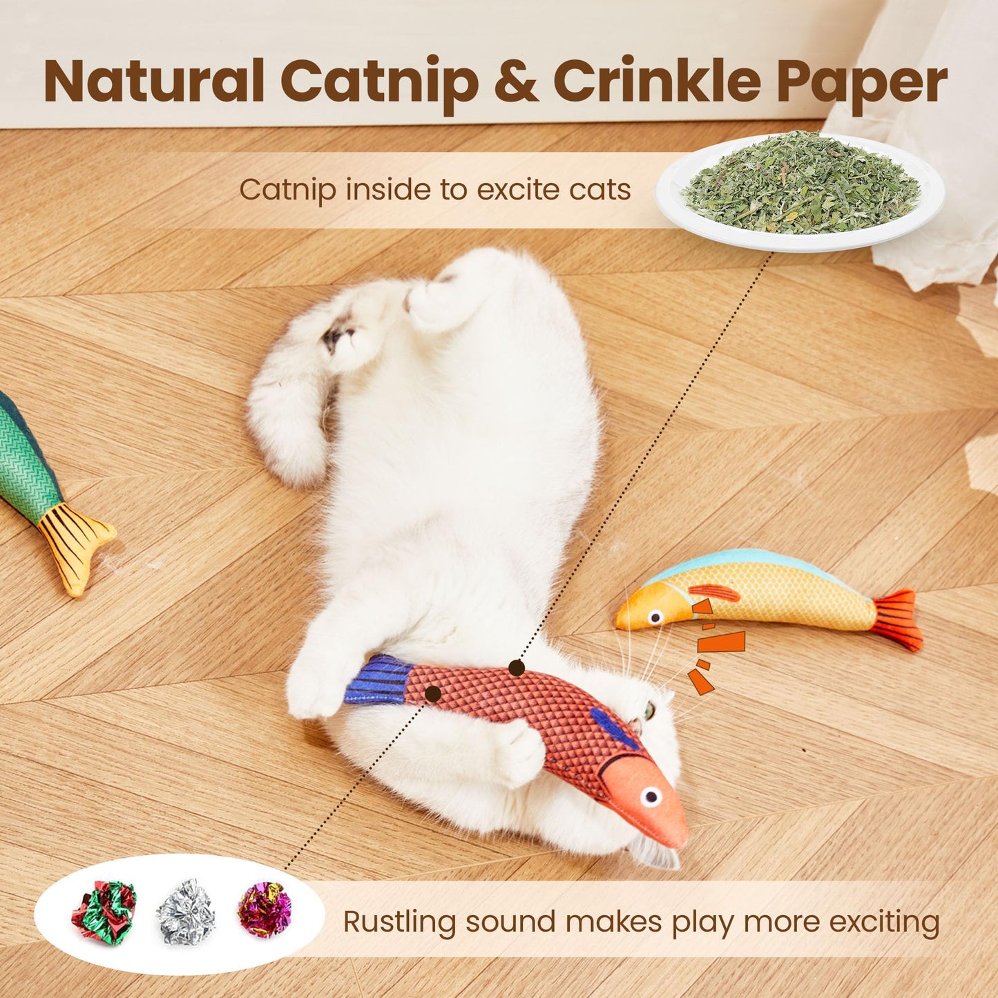 Potaroma Cat Toys Saury Fish, 3 Pack Catnip Crinkle Sound Toys Soft and Durable