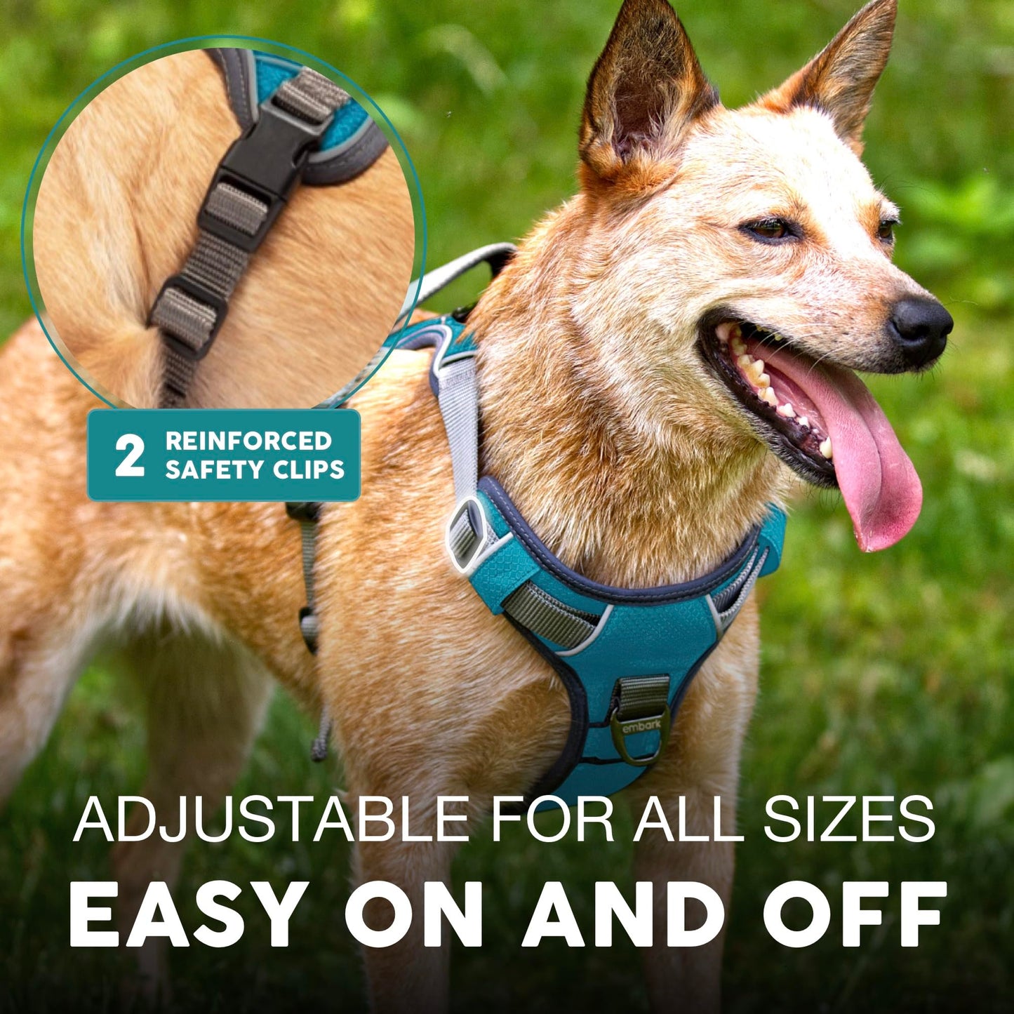 Embark Urban Dog Harness, No-Pull Reflective Trim Dog Harness for Small, Medium & Large Dogs - Heavy Duty Oxford, 2 Leash Clips & Gel Lined Handle.