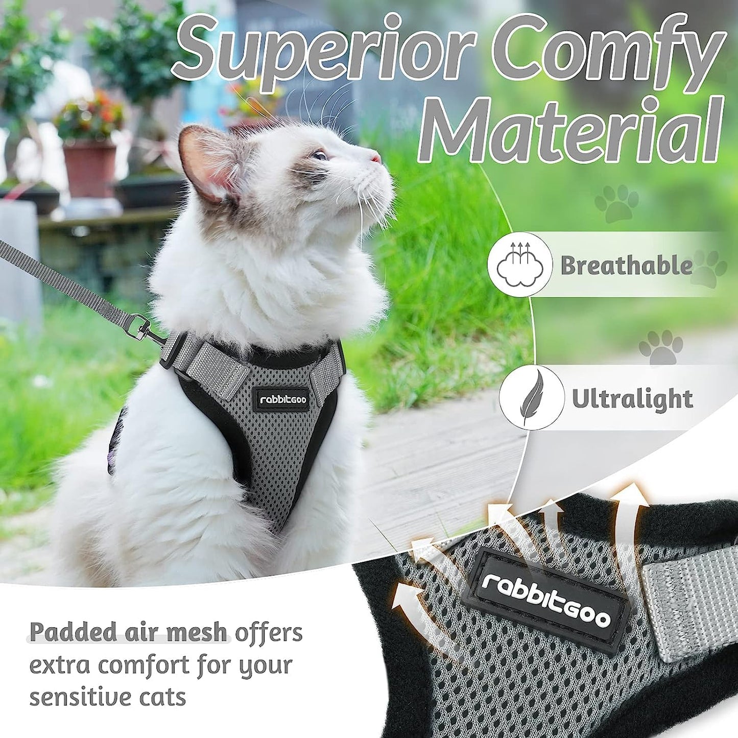 rabbitgoo Cat Harness and Leash for Walking, Escape Proof Soft Adjustable Vest