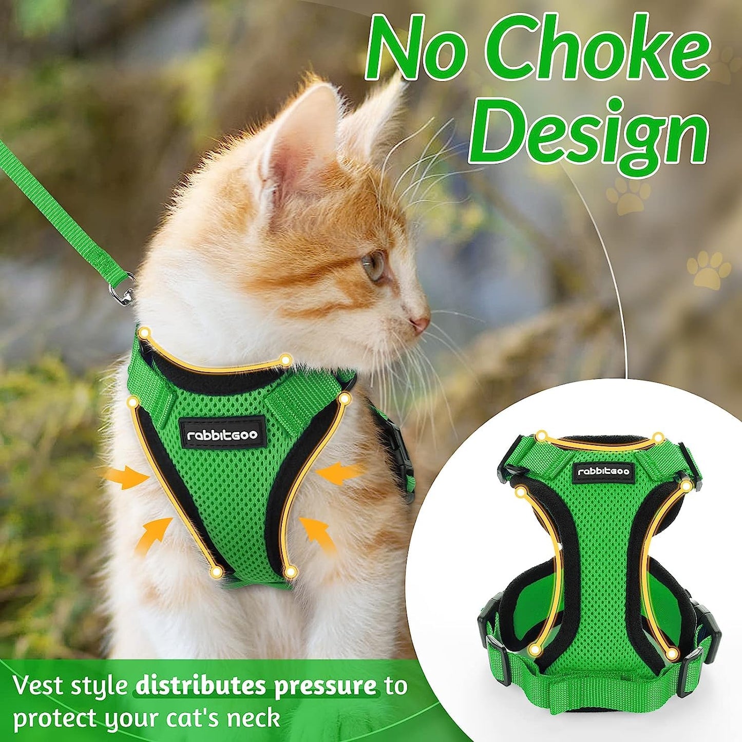 rabbitgoo Cat Harness and Leash for Walking, Escape Proof Soft Adjustable Vest