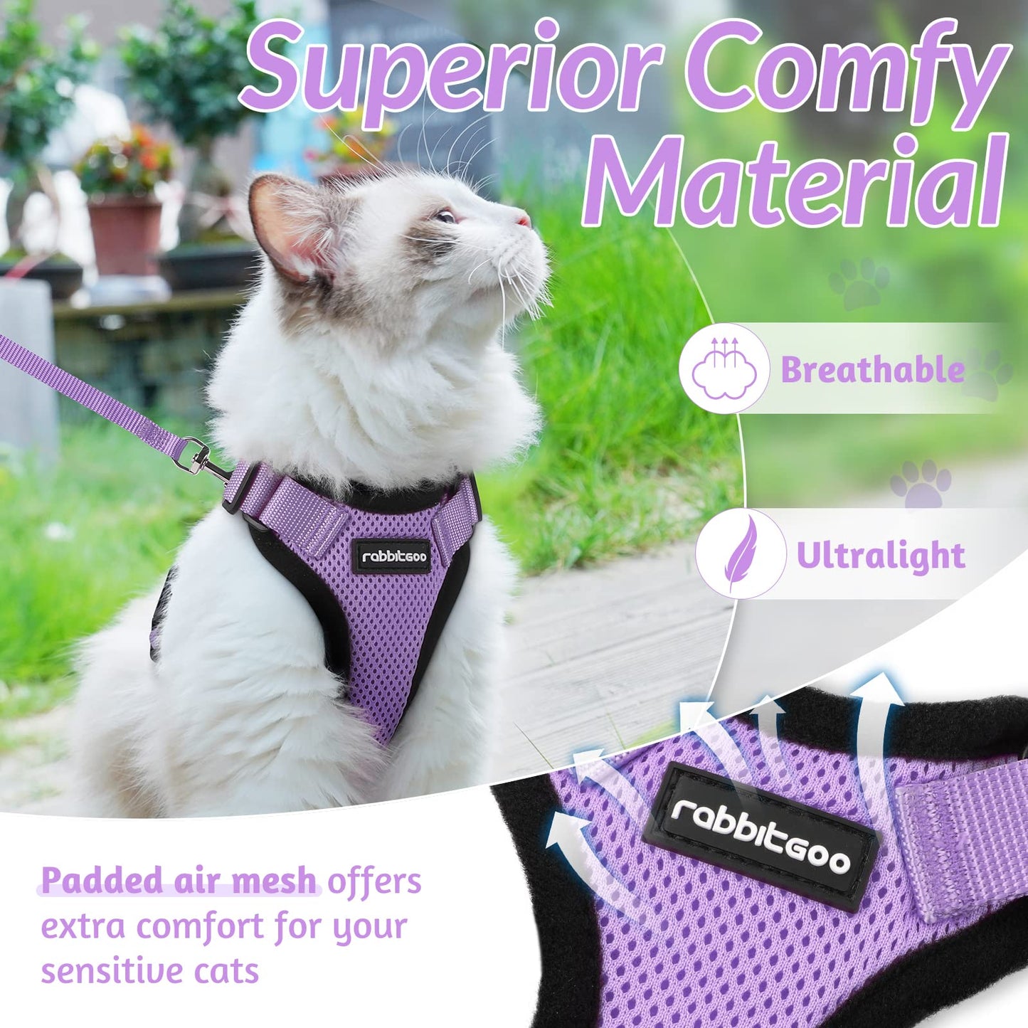 rabbitgoo Cat Harness and Leash for Walking, Escape Proof Soft Adjustable Vest