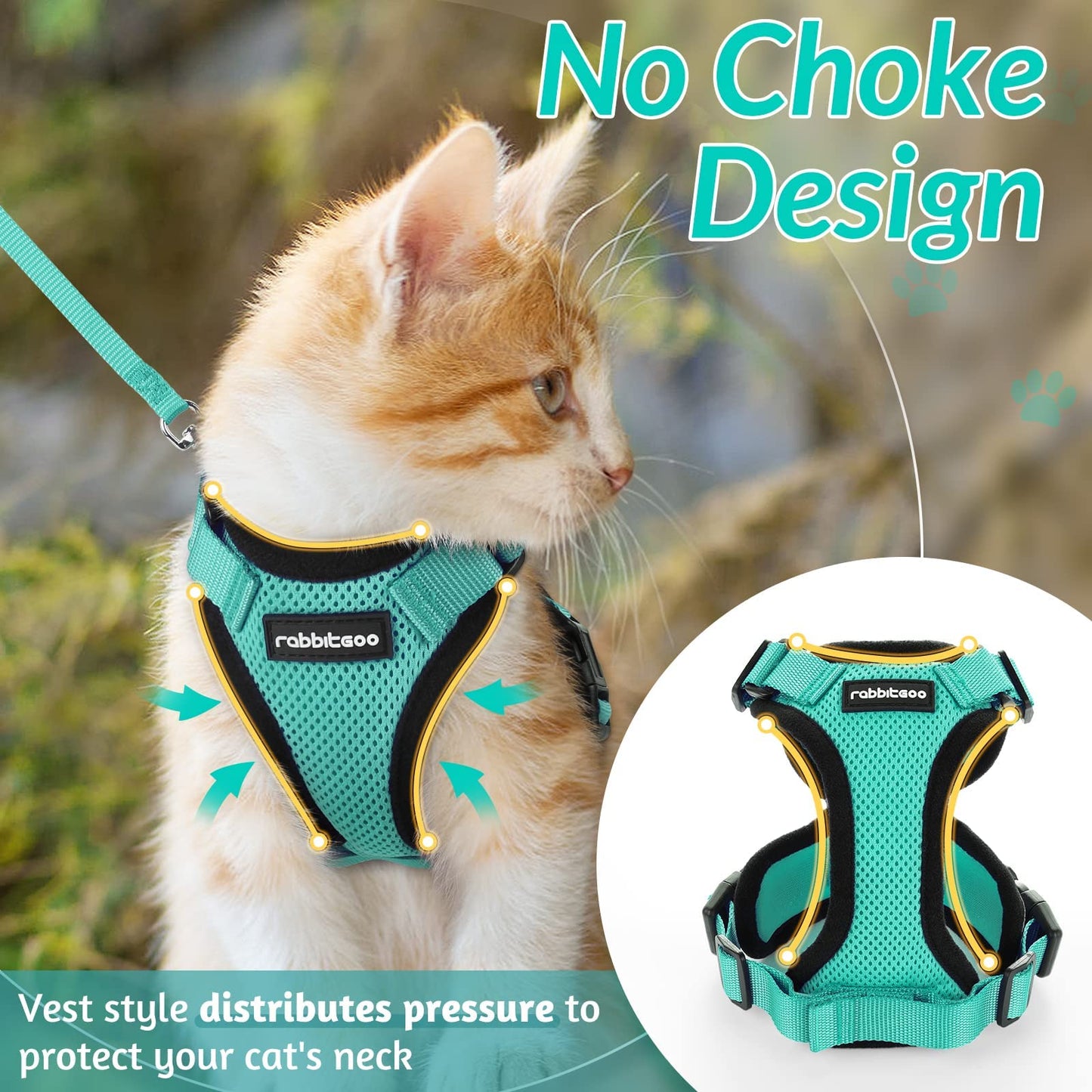 rabbitgoo Cat Harness and Leash for Walking, Escape Proof Soft Adjustable Vest