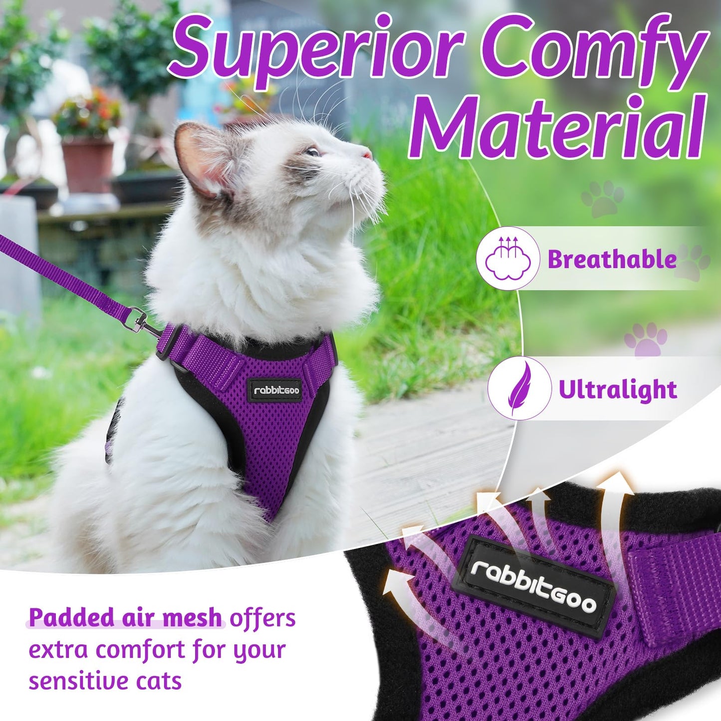 rabbitgoo Cat Harness and Leash for Walking, Escape Proof Soft Adjustable Vest