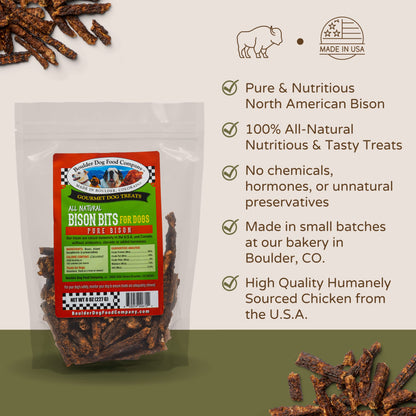 Bison Bits: Pure Bison Dog Treats - All Natural Treats for Dogs. Vet Approved, Limited Ingredient