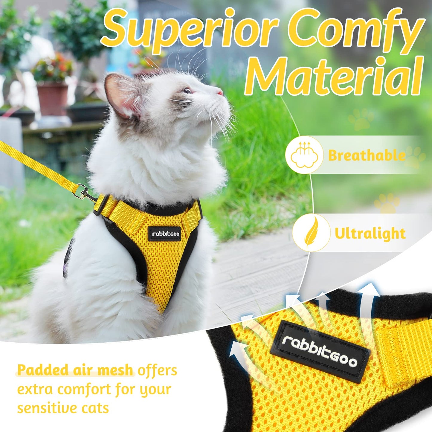 rabbitgoo Cat Harness and Leash for Walking, Escape Proof Soft Adjustable Vest