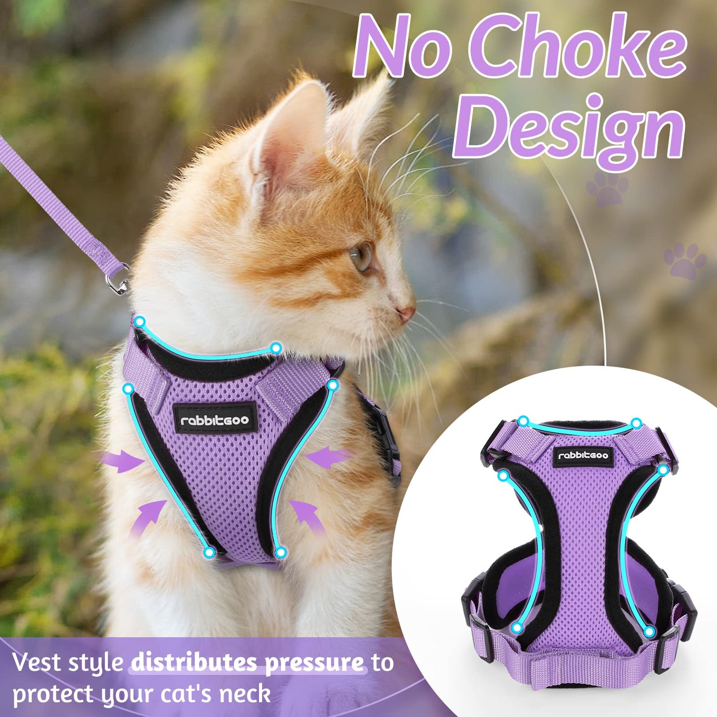 rabbitgoo Cat Harness and Leash for Walking, Escape Proof Soft Adjustable Vest