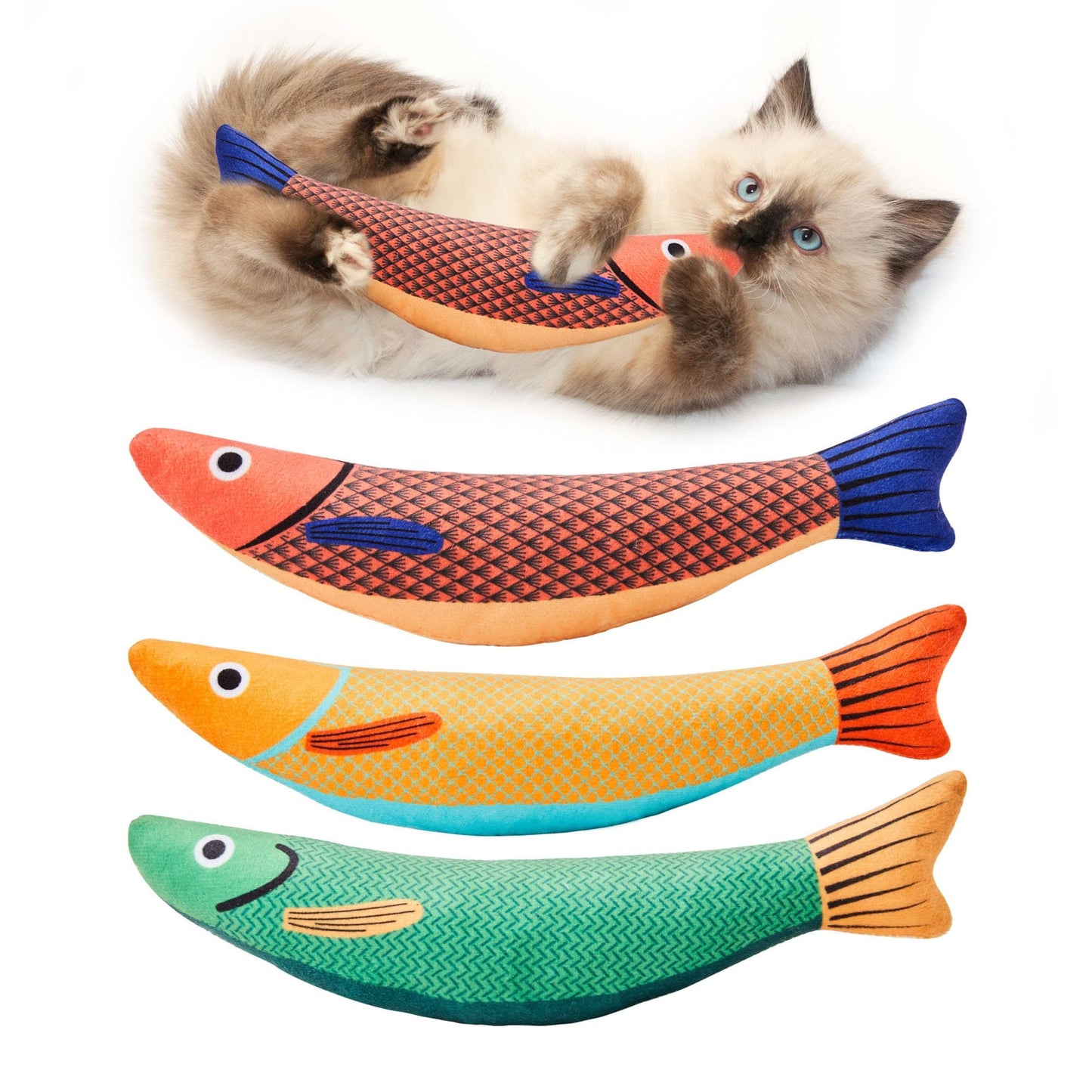 Potaroma Cat Toys Saury Fish, 3 Pack Catnip Crinkle Sound Toys Soft and Durable