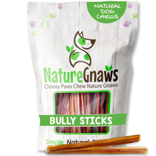 Nature Gnaws Extra Thin Bully Sticks for Small Dogs 5-6" (10 Count) - Long Lasting for Light Chewers and Puppies