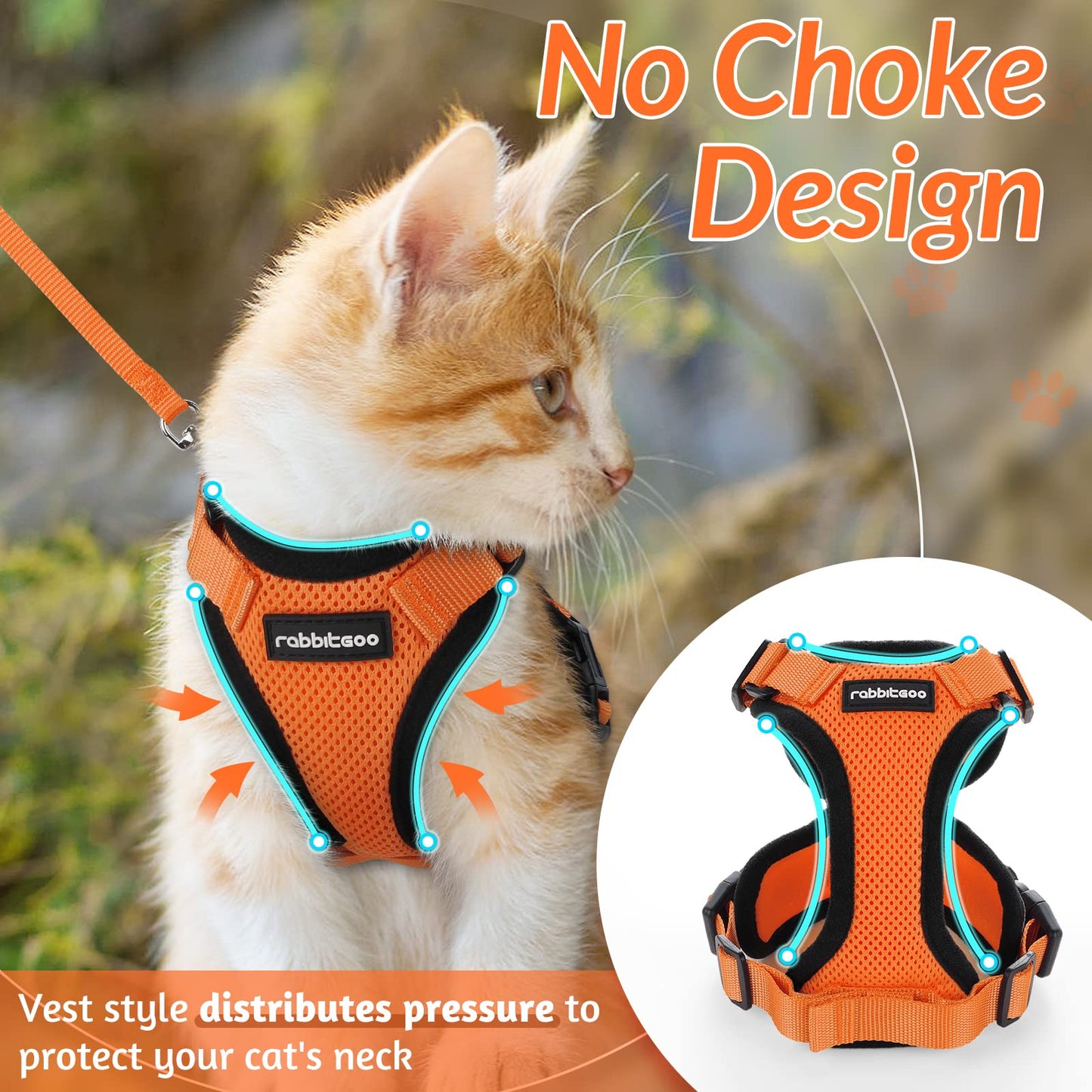 rabbitgoo Cat Harness and Leash for Walking, Escape Proof Soft Adjustable Vest