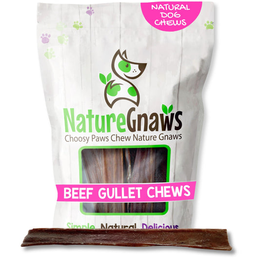 Nature Gnaws Beef Gullet Chews for Large Dogs 9-10" (20 Count) - Natural Beef Jerky Stick Dog Chew Treats - Rawhide Free