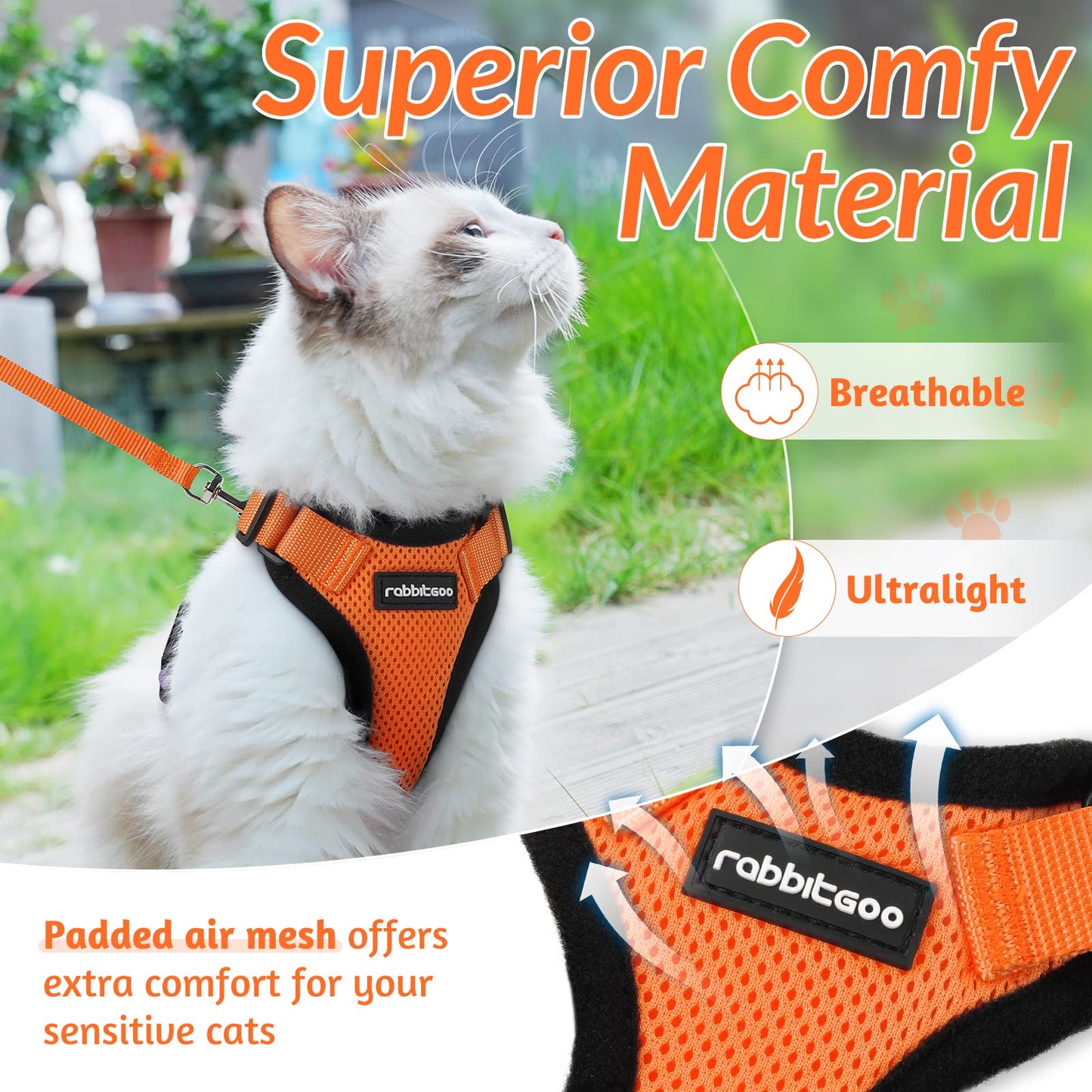 rabbitgoo Cat Harness and Leash for Walking, Escape Proof Soft Adjustable Vest