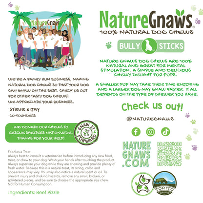 Nature Gnaws Extra Thin Bully Sticks for Small Dogs 5-6" (10 Count) - Long Lasting for Light Chewers and Puppies