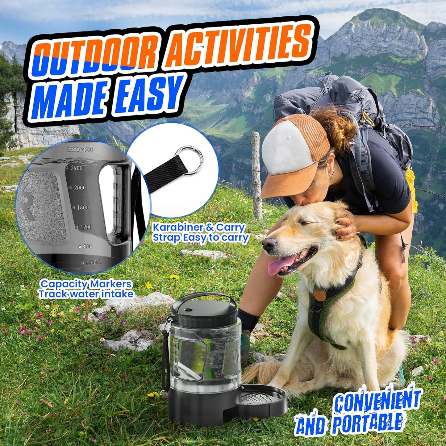 Dog Water Bowl Dispenser,Travel Dog Bowls for Camping Dog Park Hunting, 77OZ Dog Water Dispenser BPA Free